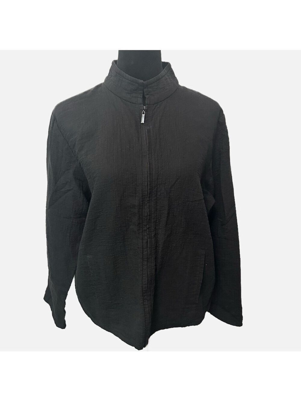 Eileen Fisher Women’s Zip Up Jacket Black Minimalist Lagenlook Office Medium